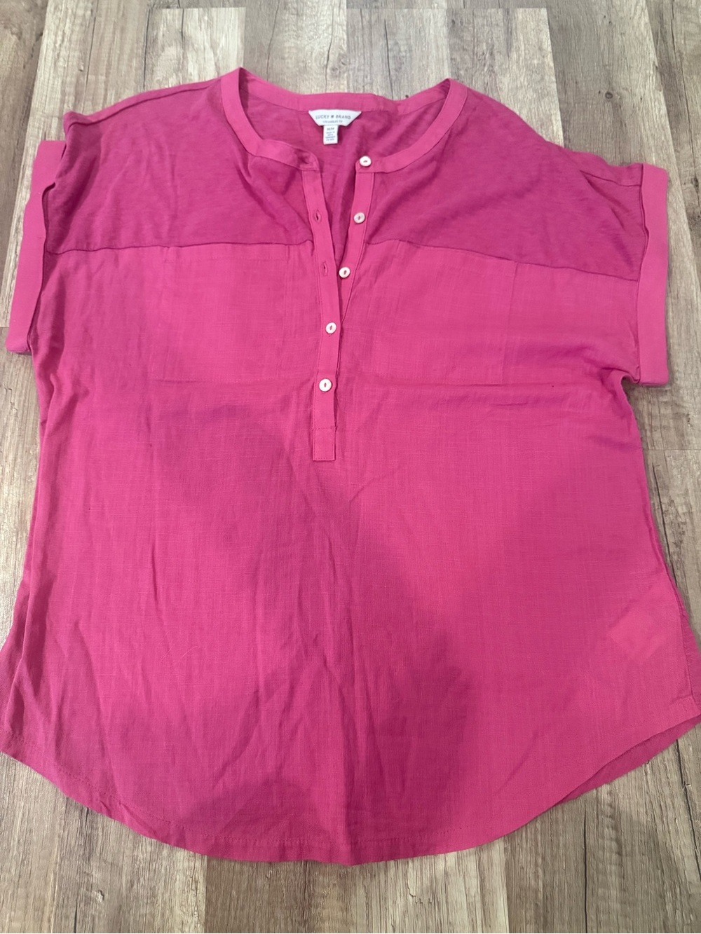 Lucky Brand Fuchsia Button-Front Short Sleeve Henley